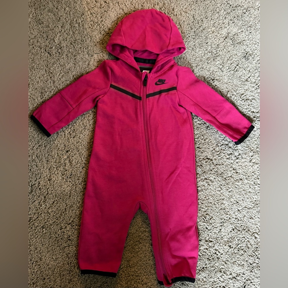 Nike Fuchsia Hooded Tech Fleece Full Zip Baby Jumpsuit